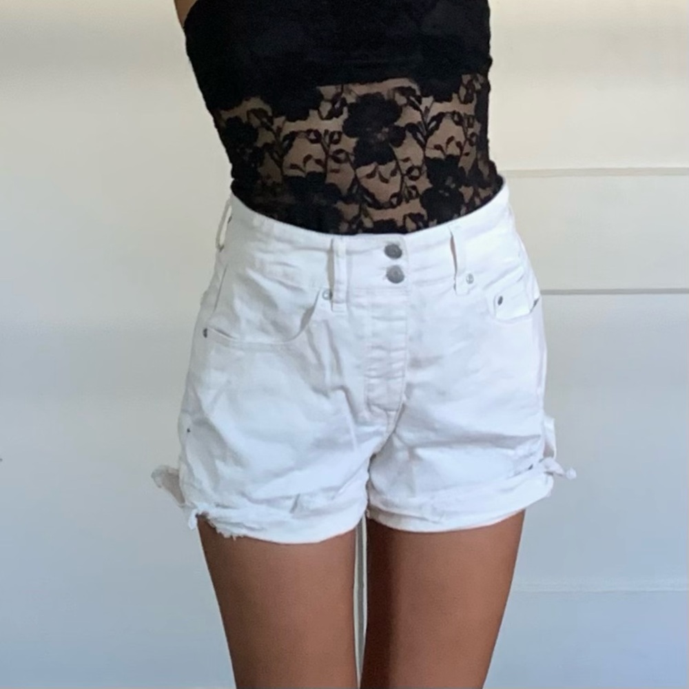 White denim high waist shorts